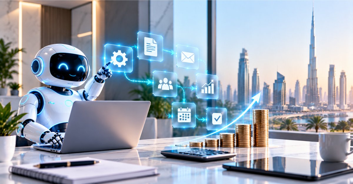 AI automation services UAE workflow automation robot in a Dubai office